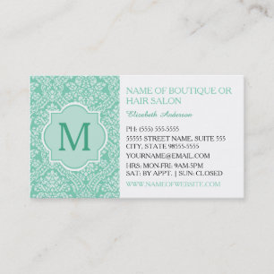 Elegant Monogram Feminine Mint Damask Boutique Business Card