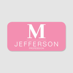 Elegant Monogram Flamingo Pink Modern Professional Name Tag