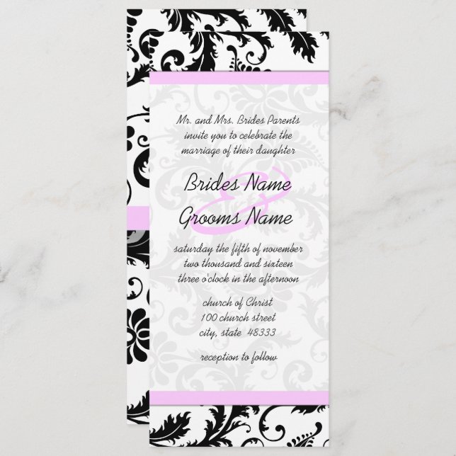Elegant Monogram Floral Damask Wedding Invitation (Front/Back)