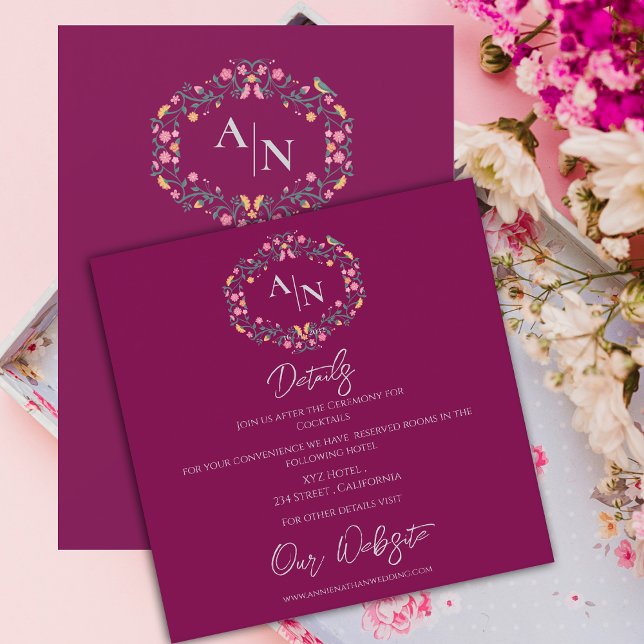 Elegant Monogram Floral Frame Wedding Details Enclosure Card (Elegant Monogram Floral Frame Wedding Details Enclosure Card)