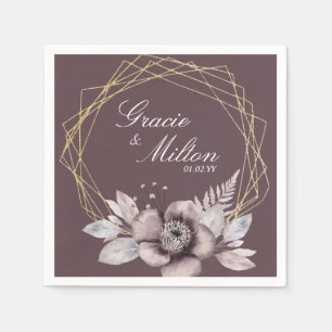 Elegant Monogram Floral Mauve Wedding Napkin