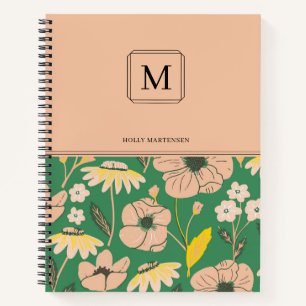 Elegant Monogram Floral Pattern Personalized Name Notebook