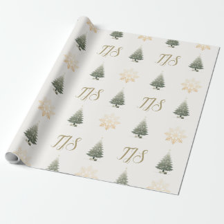 Elegant Monogram Floral Snowflake Christmas Tree Wrapping Paper
