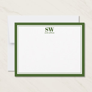 Elegant Monogram Forest Green Border Minimalist Card