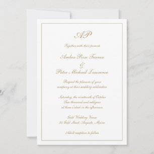 Elegant Monogram Formal Gold All In One Wedding Invitation