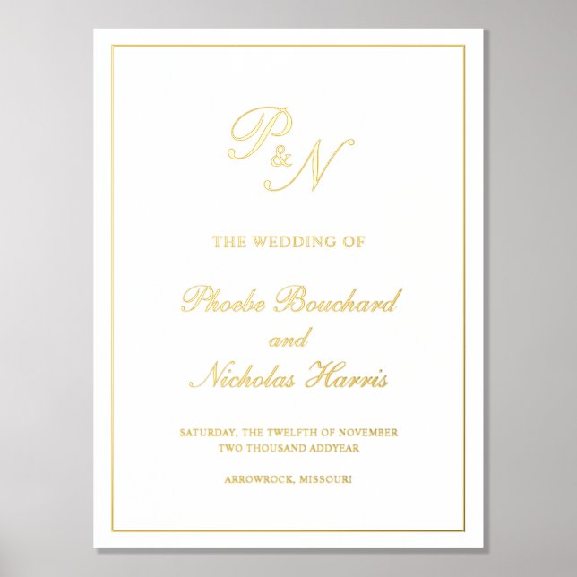 Elegant Monogram Formal Gold Traditional Wedding Foil Prints (Front)