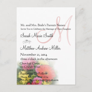 Elegant Monogram Gerber Daisies Wedding Invitation Postcard