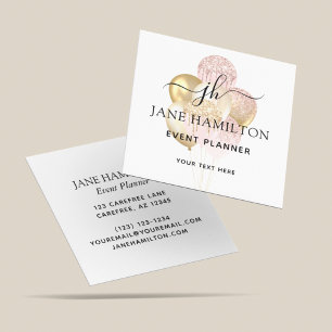 Elegant Monogram Glitter Balloons Square Business Card