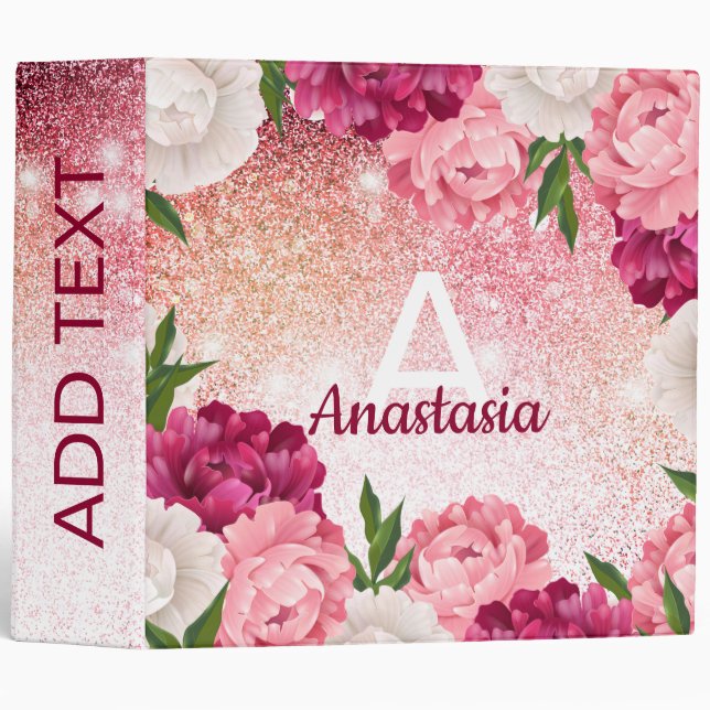 Elegant Monogram Glitter Pink luxury design Binder (Front/Spine)