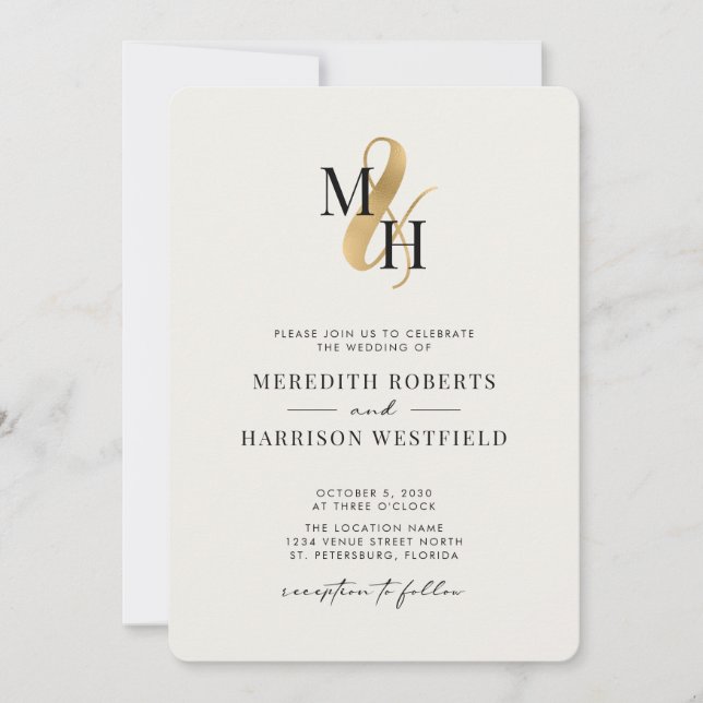 Elegant Monogram Gold Ampersand QR Code Wedding Invitation (Front)