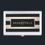 Elegant Monogram Gold and Black Striped Pattern Business Card Holder<br><div class="desc">Elegant stripe pattern.</div>