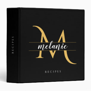 Elegant Monogram Gold Black Personalized Custom Binder