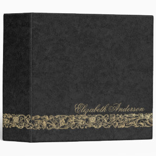 Elegant Monogram Gold Black Script Calligraphy  Binder