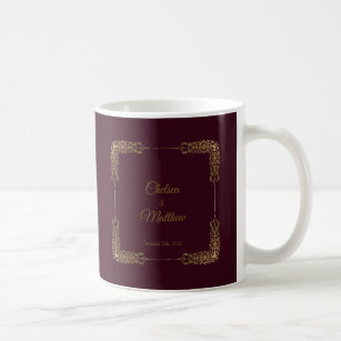 Elegant Monogram Gold & Burgundy Lace Wedding Mug