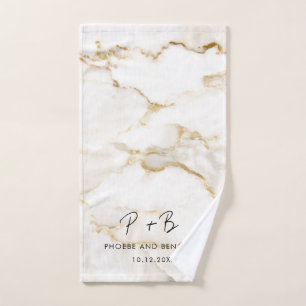 Elegant Monogram Gold Effect Marble Wedding Hand Towel