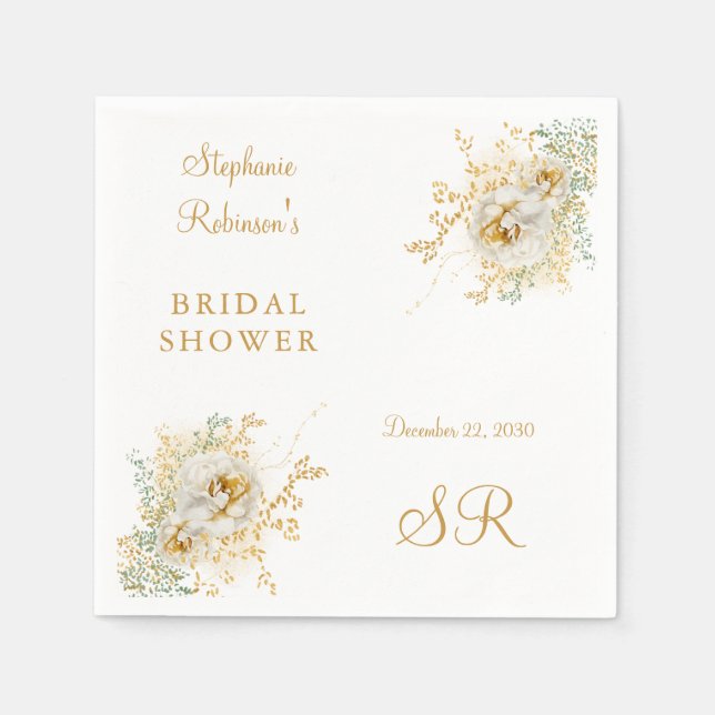 Elegant Monogram Gold Floral Bridal Shower Napkin (Front)