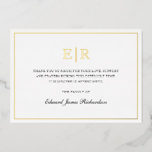 Elegant Monogram Gold Foil Funeral Thank You Card