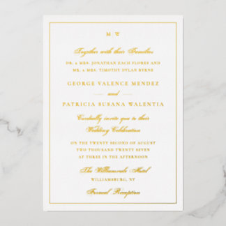 Elégant Monogram Gold Foil Invitation de mariage
