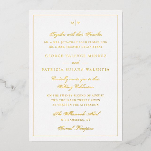 Elégant Monogram Gold Foil Invitation de mariage (Recto)