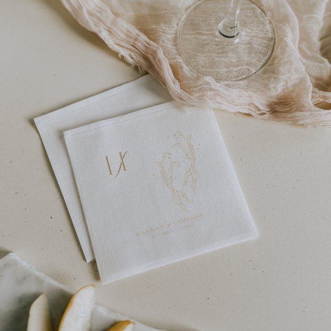 Elegant Monogram | Gold Koi Fish Wedding Foil Napkins (Creator Uploaded)