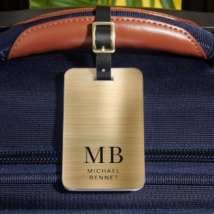 Elegant Monogram Gold Luggage Tag