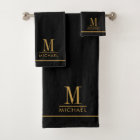 Elegant Monogram Gold Name Black