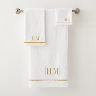Elegant Monogram Gold Name White Bath Towel Set