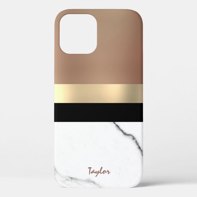 Elegant monogram gold & rose gold white marble Case-Mate iPhone case (Back)