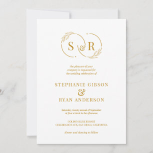 Elegant Monogram Gold Script Modern Wedding Invitation