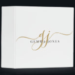 Elegant Monogram Gold Script Office School Binder<br><div class="desc">Stylish minimalist gold script initials and black name monogram on a white background binder,  for school,  office,  or home office.</div>