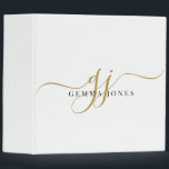 Elegant Monogram Gold Script Office School Binder<br><div class="desc">Stylish minimalist gold script initials and black name monogram on a white background binder,  for school,  office,  or home office.</div>