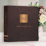 Elegant monogram gold script wedding album  binder<br><div class="desc">Luxury exclusive looking monogrammed scrapbook wedding album binder featuring a faux gold copper metallic square over a stylish dark burgundy faux leather background.</div>