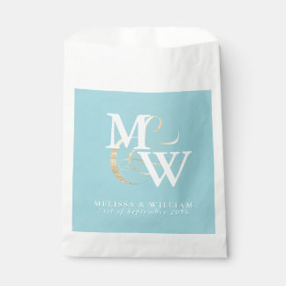 Elegant Monogram Gold Sea Glass Teal White Wedding Favour Bag