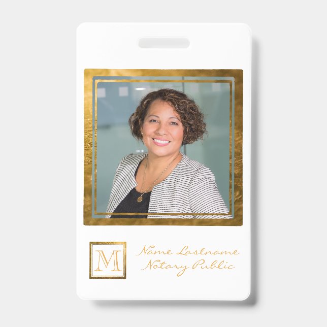 Elegant Monogram Gold Square Frame Badge (Front)