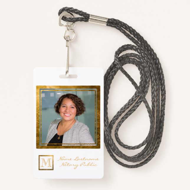 Elegant Monogram Gold Square Frame Badge (Front with Lanyard)