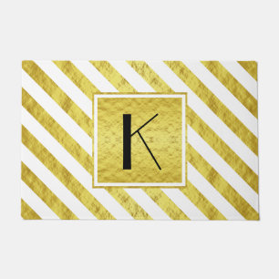 Elegant Monogram Gold Stripes Doormat