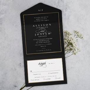 Elegant Monogram Gold Wedding All In One Invitation
