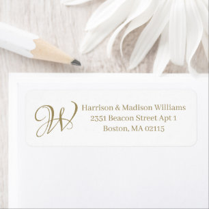 Elegant monogram gold white custom Return Address