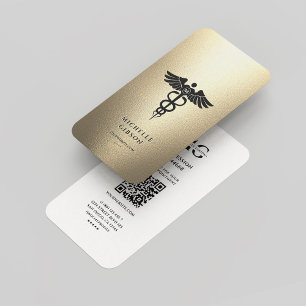Elegant Monogram Gold White Medical Caduceus  Business Card