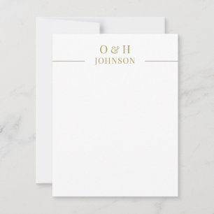Elegant Monogram Gold White Wedding Note Card