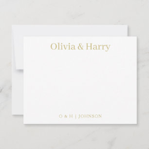 Elegant Monogram Gold White Wedding Note Card