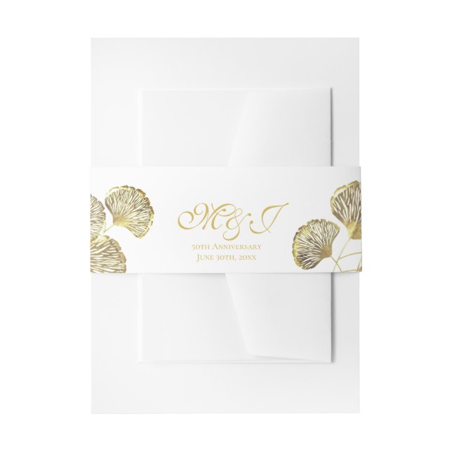 Elegant Monogram Golden Ginkgo Biloba Leaves Invitation Belly Band (Front Example)