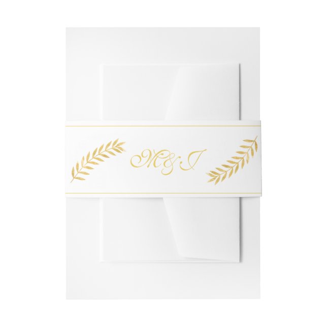 Elegant Monogram Golden Leaves Wedding Invitation Belly Band (Front Example)