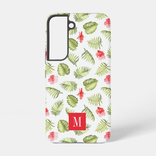 Elegant Monogram Green Botanical Palm Leaves Samsung Galaxy S22 Case (Back)
