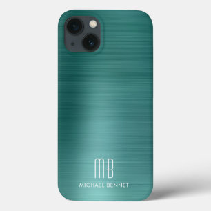 Elegant Monogram Green Brushed Metal   iPhone 13 Case