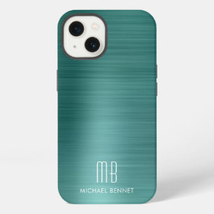 Elegant Monogram Green Brushed Metal iPhone 13 Case