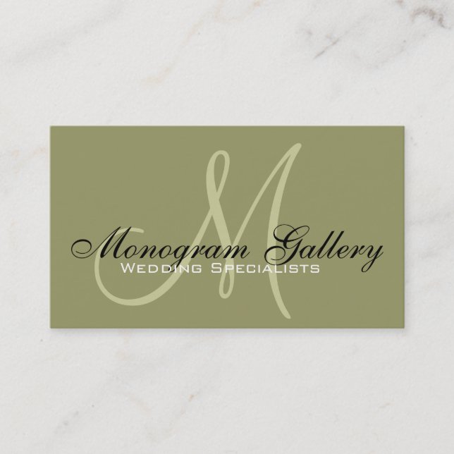 Elegant Monogram Green Customizable Business Card (Front)