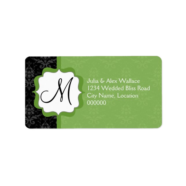 Elegant Monogram Green Damask Label (Front)