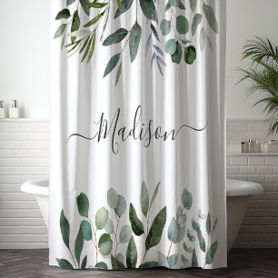 Elegant Monogram Green Eucalyptus Tropical Leaves