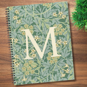 Elegant Monogram Green Jasmine Floral Notebook